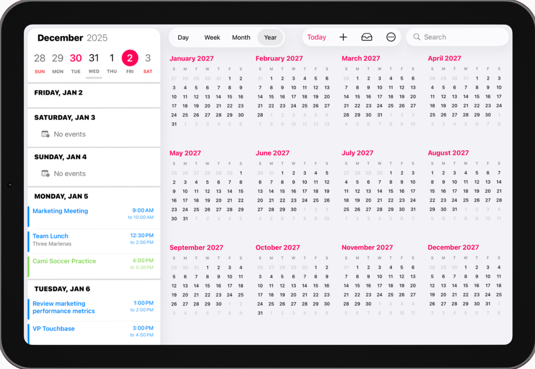 Eventual Calendar year view showing all 12 months on iPad